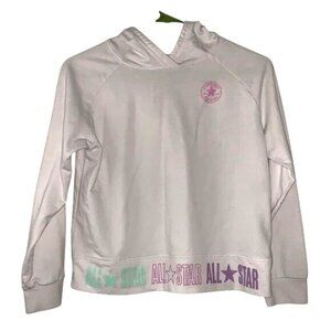 Converse All Star Girls Hoodie Large White Pastel Logo Cotton Youth Size 12-13 Y